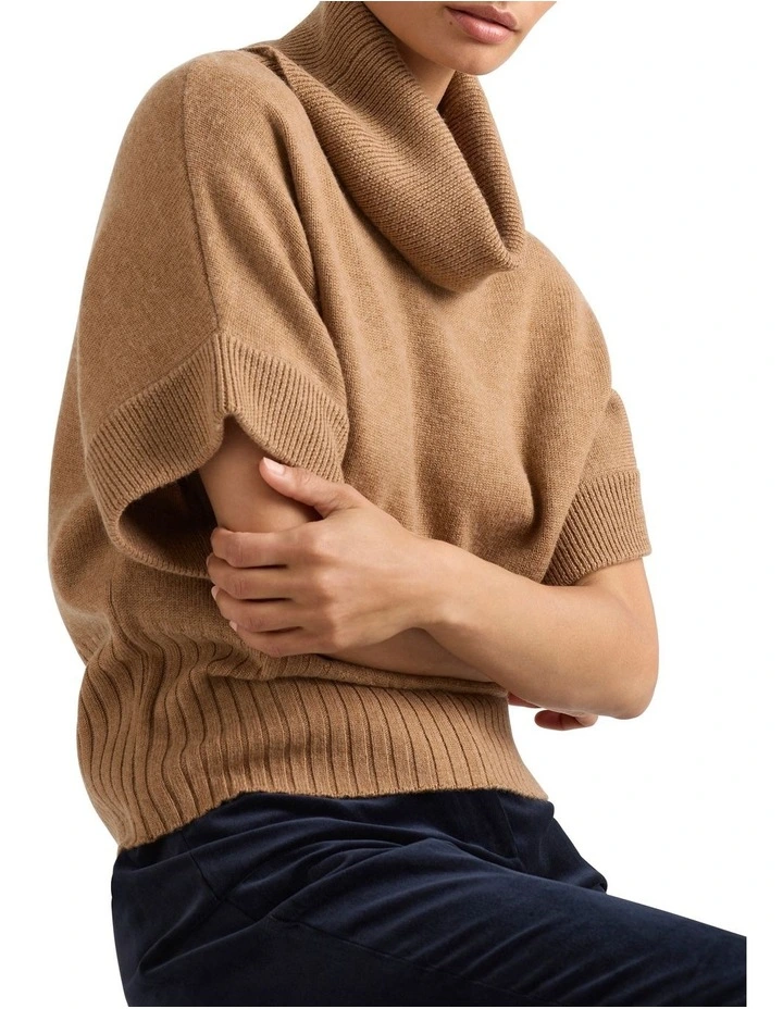 Roll Neck Gilet Jumper in Cashew image 1