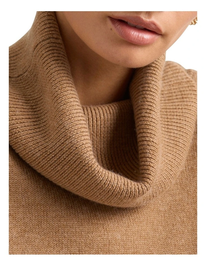 Roll Neck Gilet Jumper in Cashew image 3