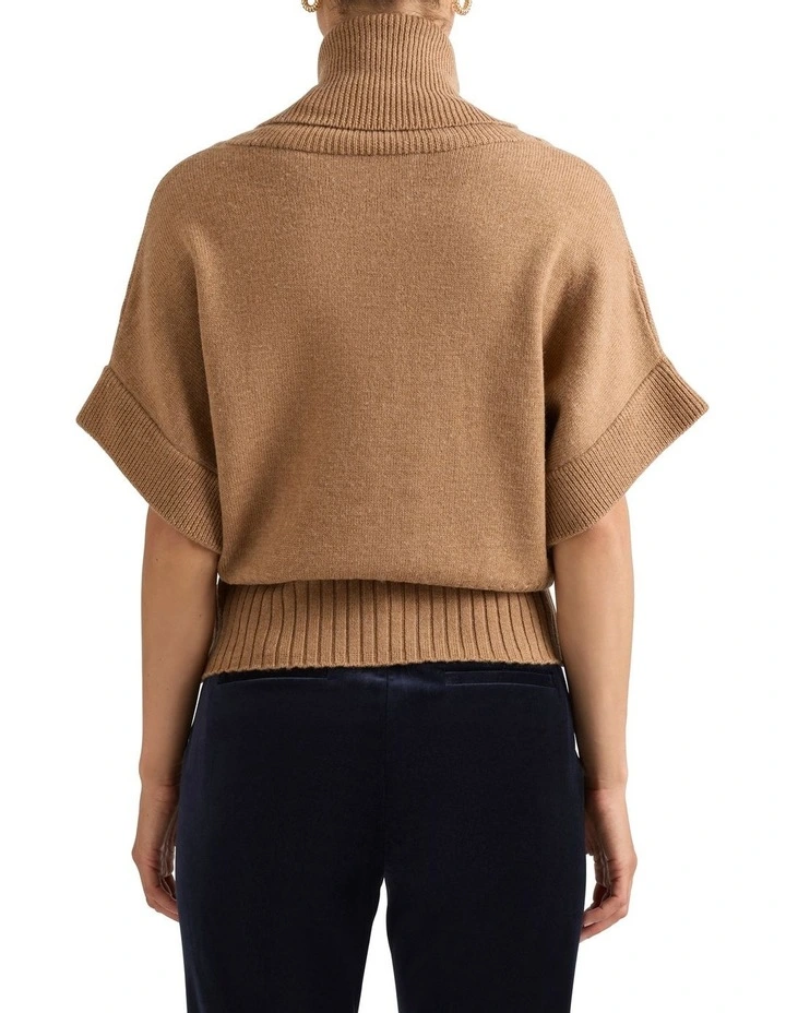 Roll Neck Gilet Jumper in Cashew image 4