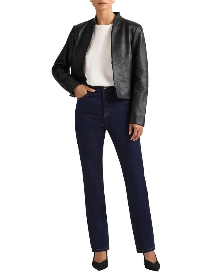 Chelsea Cropped Leather Jacket in Black image 2