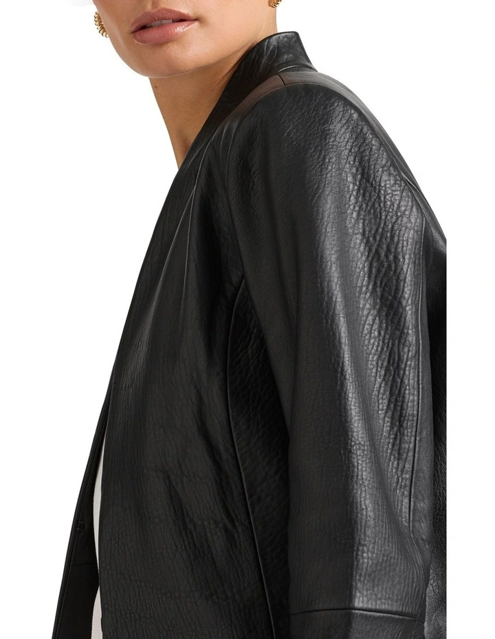 Chelsea Cropped Leather Jacket in Black image 3