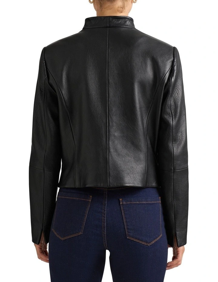 Chelsea Cropped Leather Jacket in Black image 4