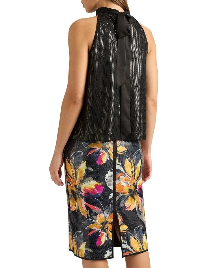 Hendrix Sequin Halter Top in Black image 2