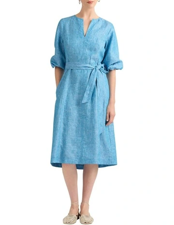 Calypso Melange Talissa Linen Dress in Blue