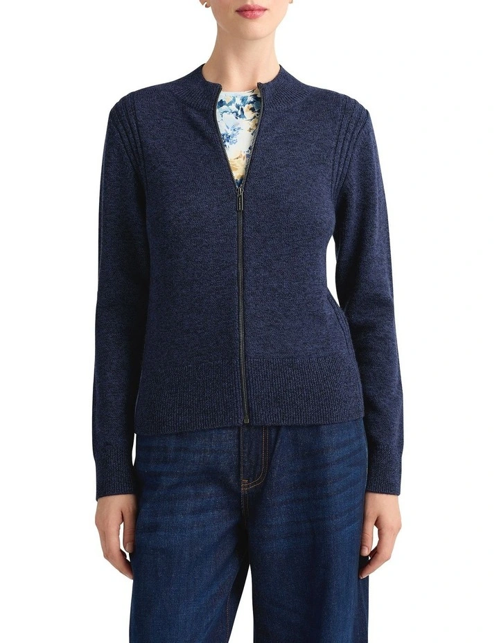 Zip Thru Merino Cardigan in Blueberry image 1