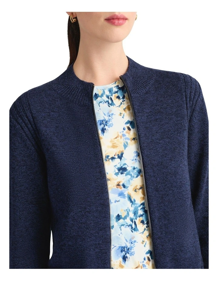 Zip Thru Merino Cardigan in Blueberry image 3