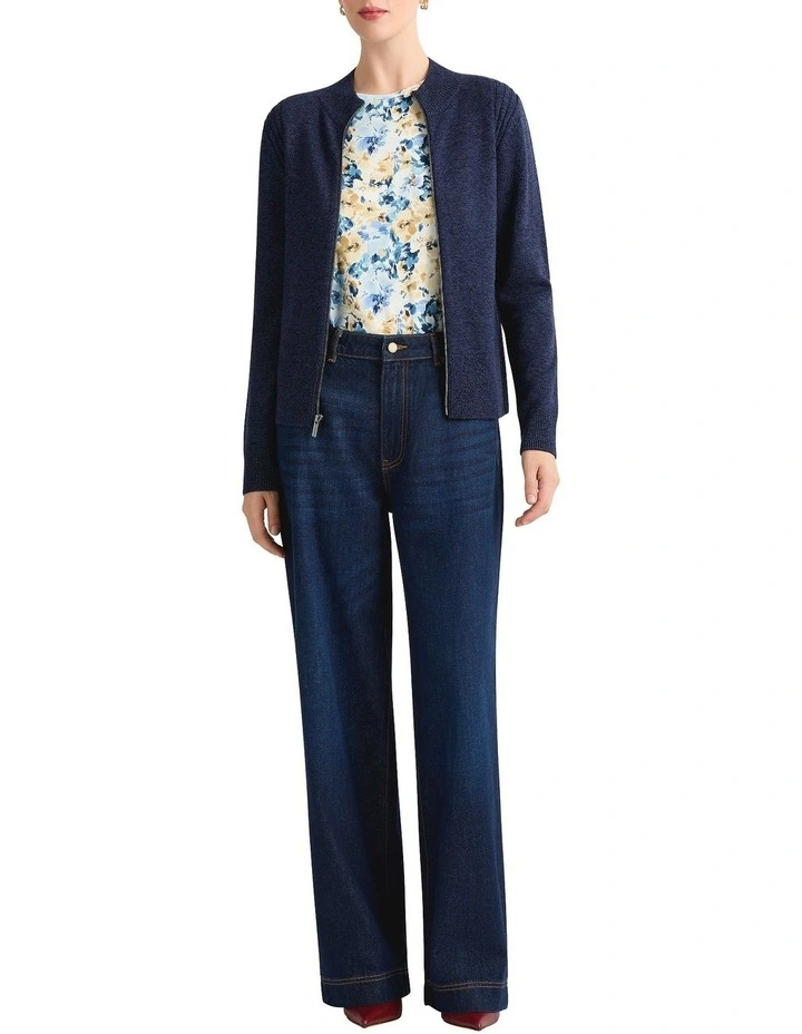 Zip Thru Merino Cardigan in Blueberry image 4