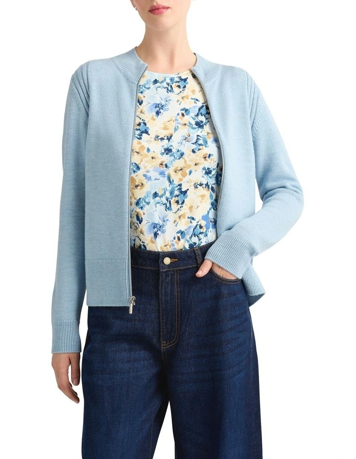 Zip Thru Merino Cardigan in Sky Blue image 1