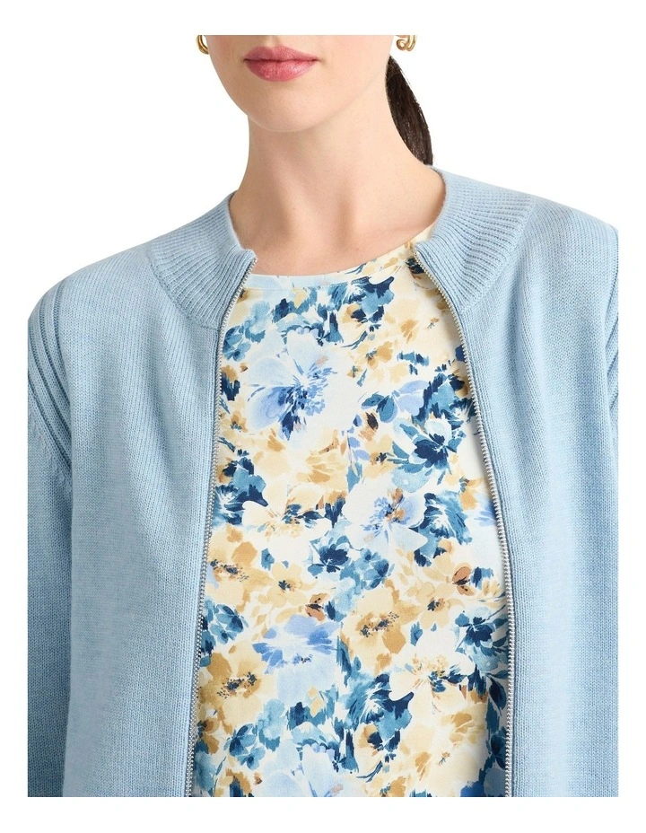 Zip Thru Merino Cardigan in Sky Blue image 3