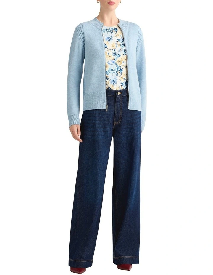 Zip Thru Merino Cardigan in Sky Blue image 4