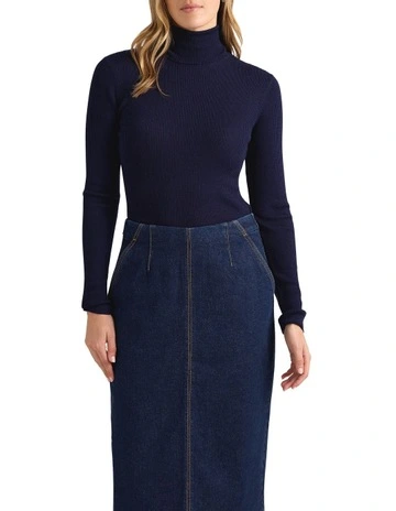 Stasia Merino Roll Neck Knit in Neptune Blue