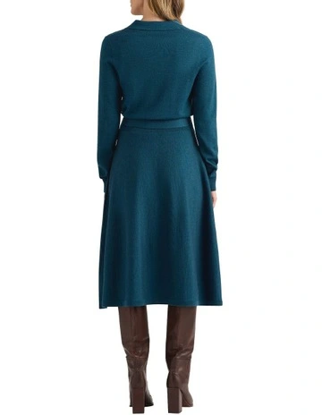 Indira Merino Knit Polo Dress in Peacock