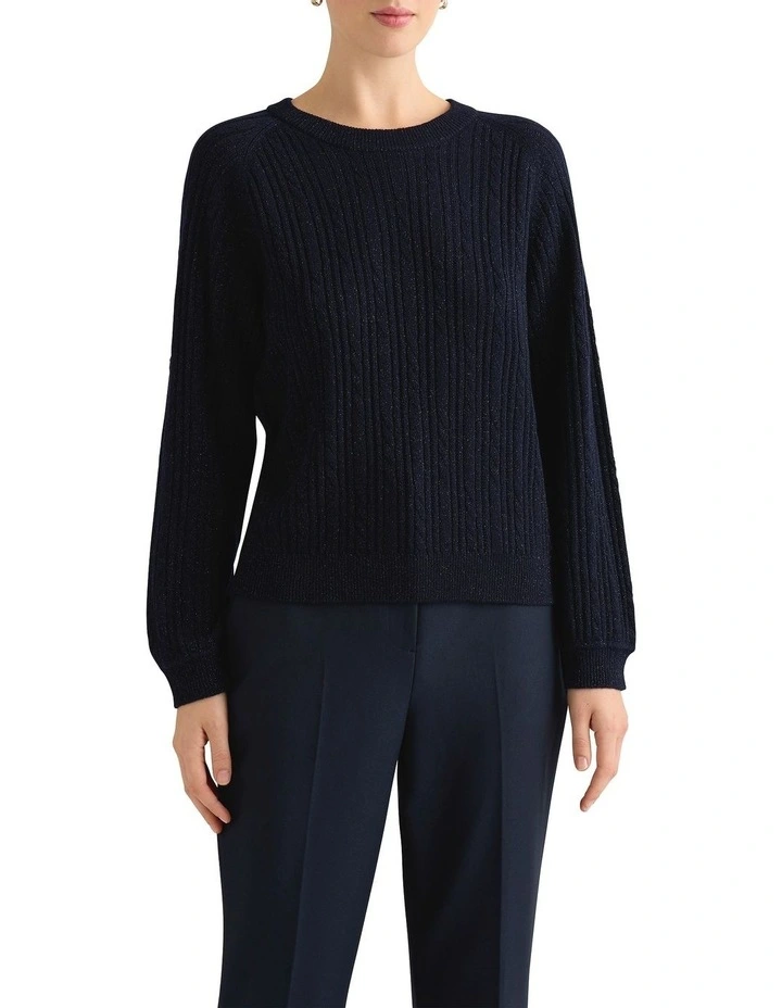 Watson Wool Cable Knit in Navy Sparkle image 3