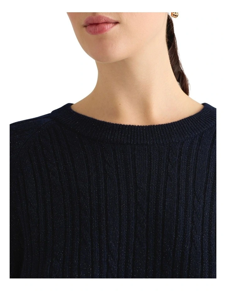 Watson Wool Cable Knit in Navy Sparkle image 4