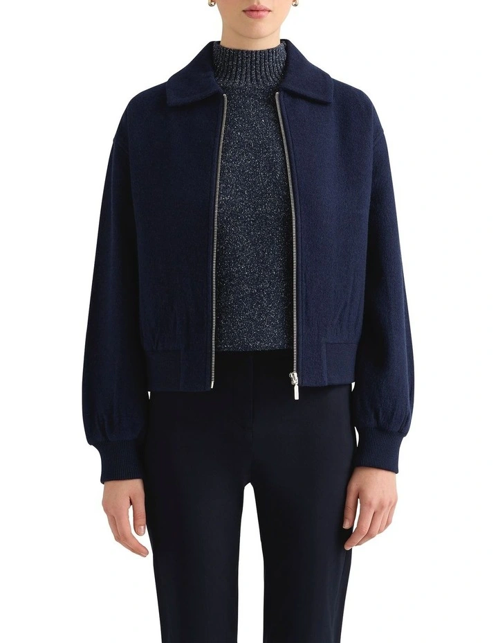 Wendy Felted Wool Bomber in Navy image 1