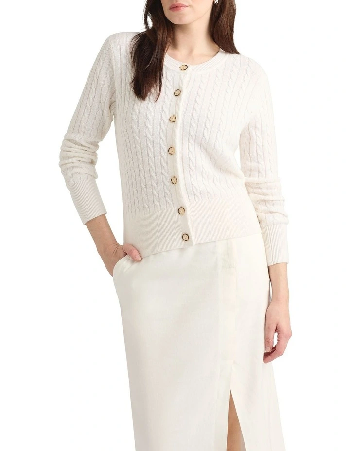 Perle Wool Blend Cardigan in Ivory image 3