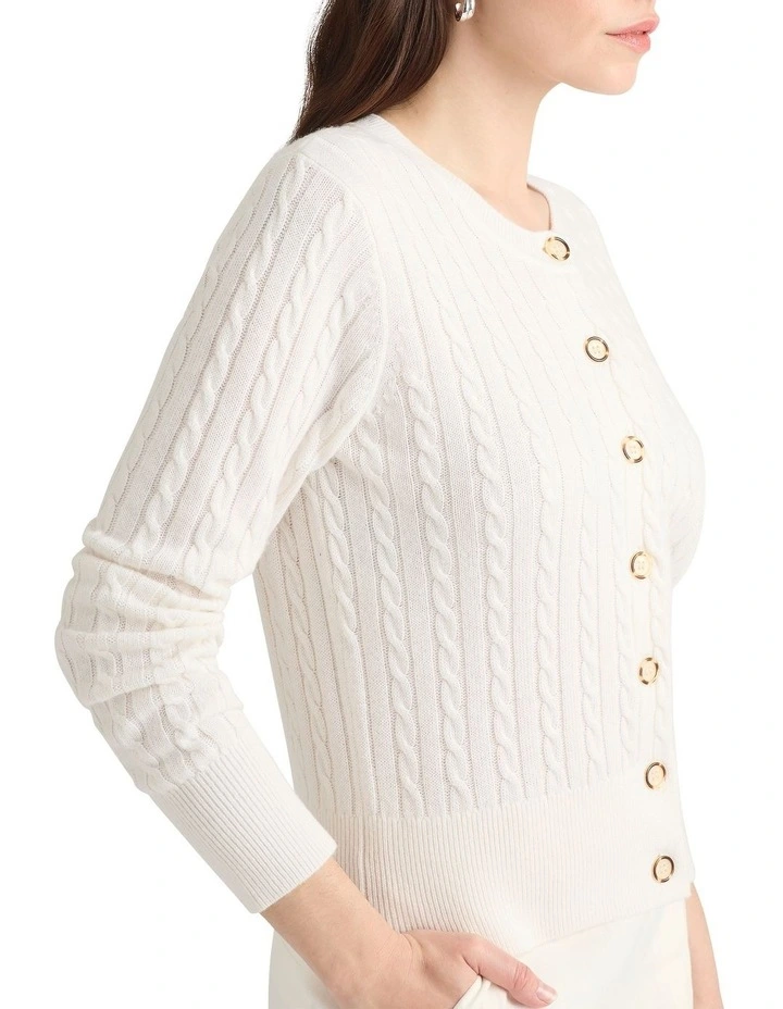 Perle Wool Blend Cardigan in Ivory image 4