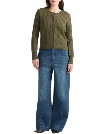 Perle Wool Blend Cardigan in Army Green