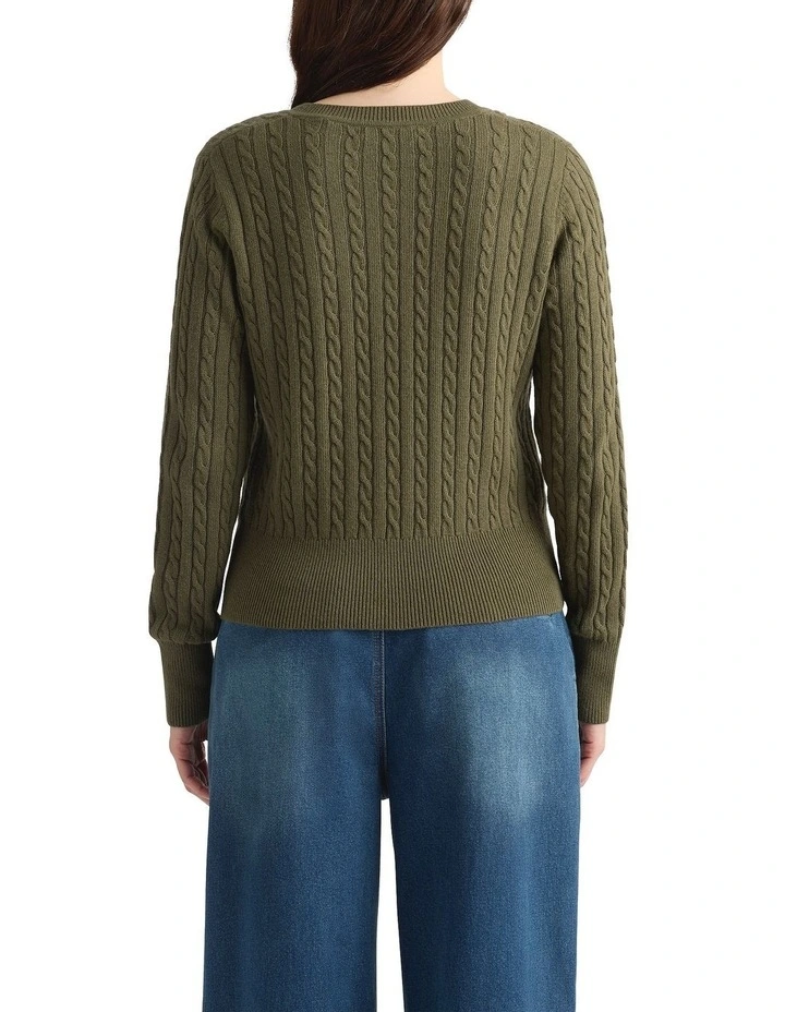 Perle Wool Blend Cardigan in Army Green image 2