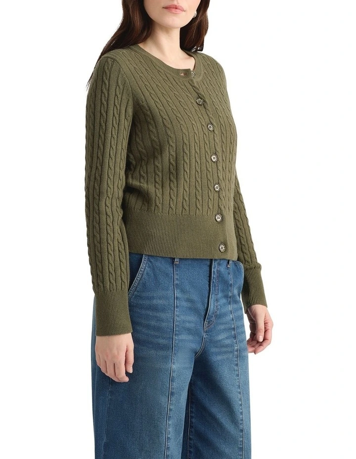 Perle Wool Blend Cardigan in Army Green image 3