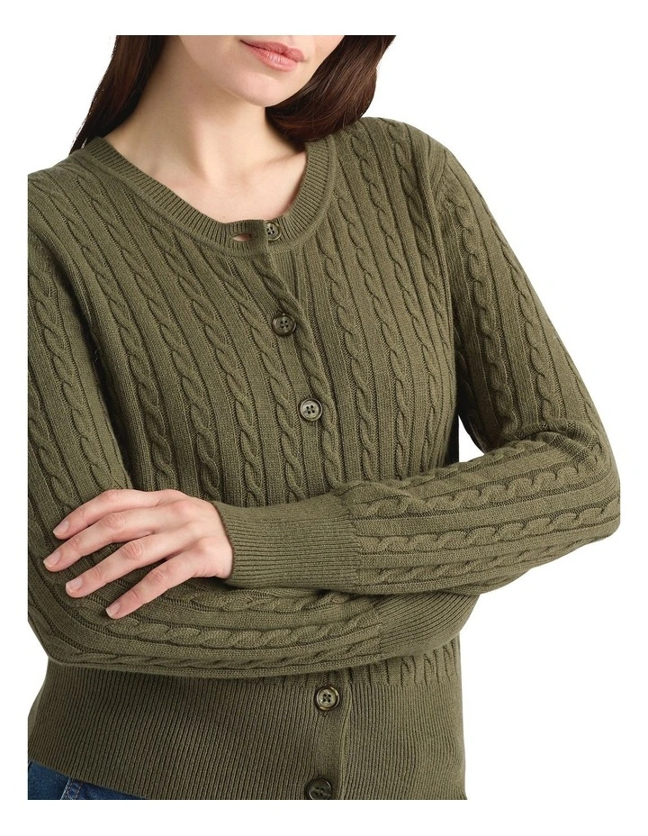 Perle Wool Blend Cardigan in Army Green image 4