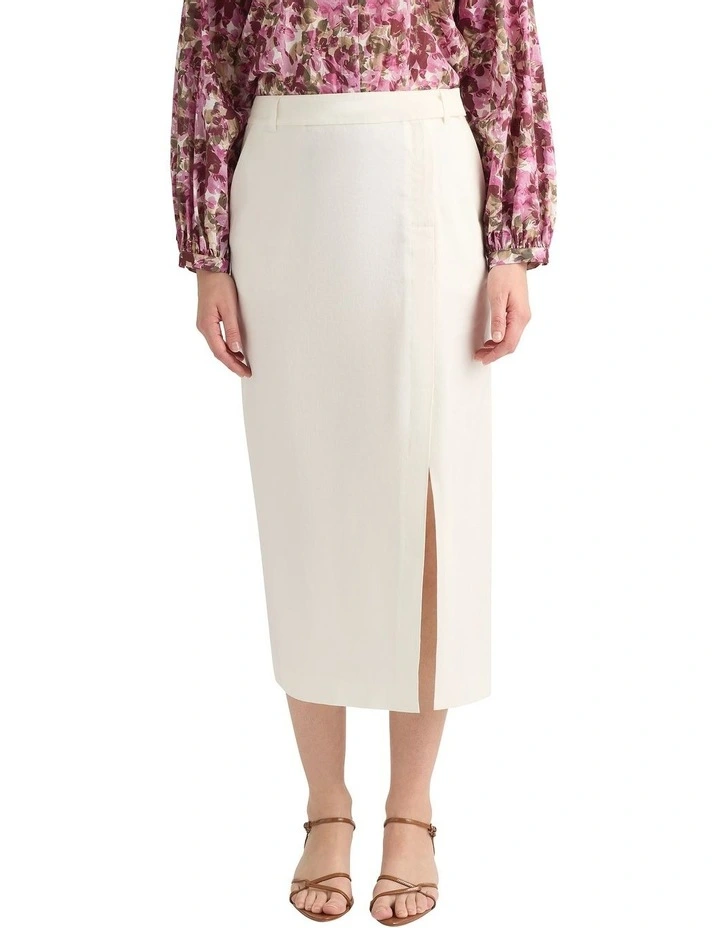 Janis Linen Blend Column Skirt in Ivory image 3
