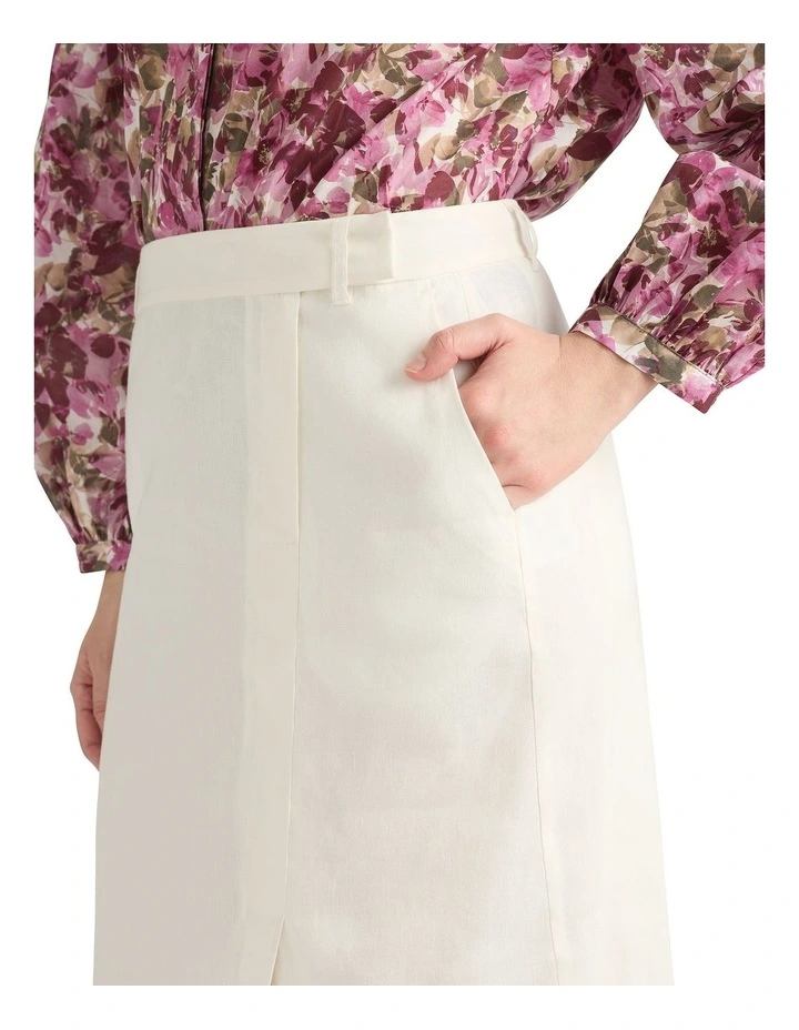 Janis Linen Blend Column Skirt in Ivory image 4
