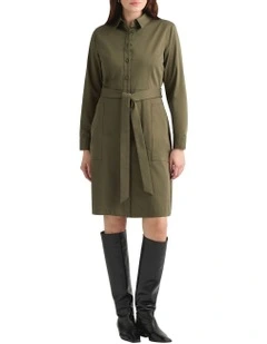 Marabel Cotton Sateen Dress in Army Green