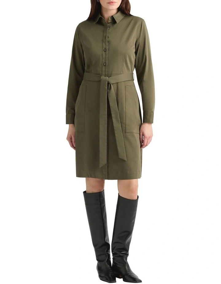 Marabel Cotton Sateen Dress in Army Green image 1