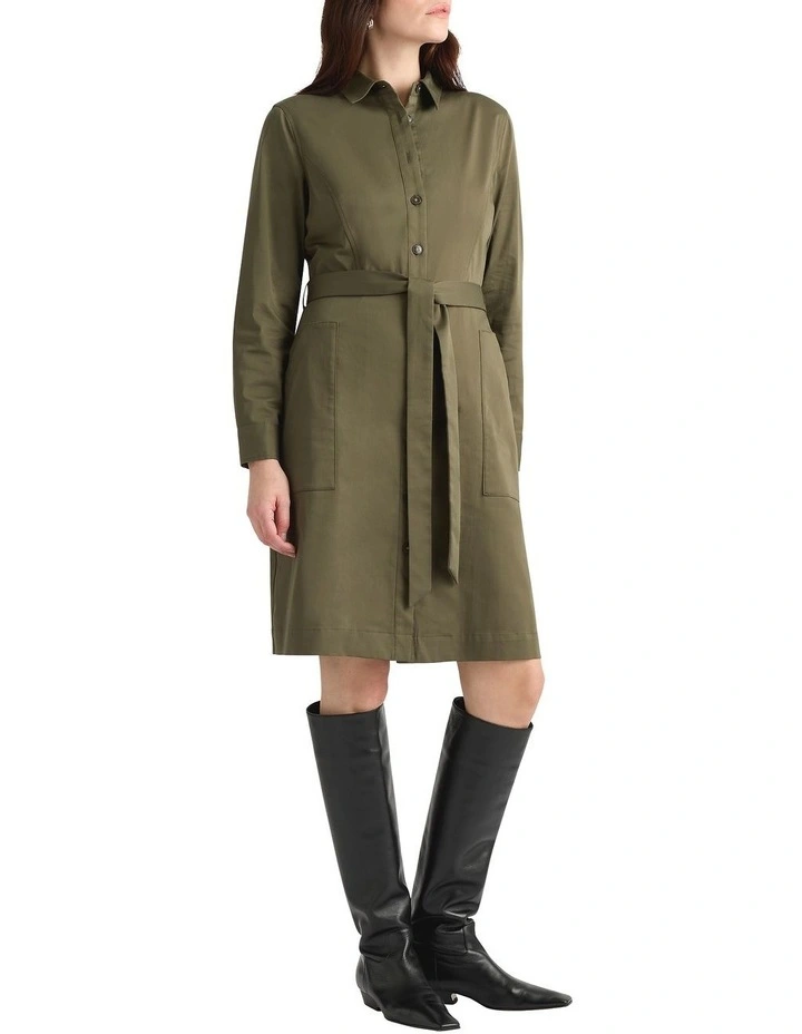 Marabel Cotton Sateen Dress in Army Green image 3