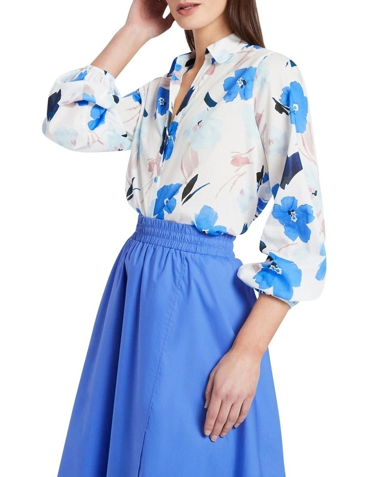 Arabella Printed Cotton Blouse in White Multi image 1