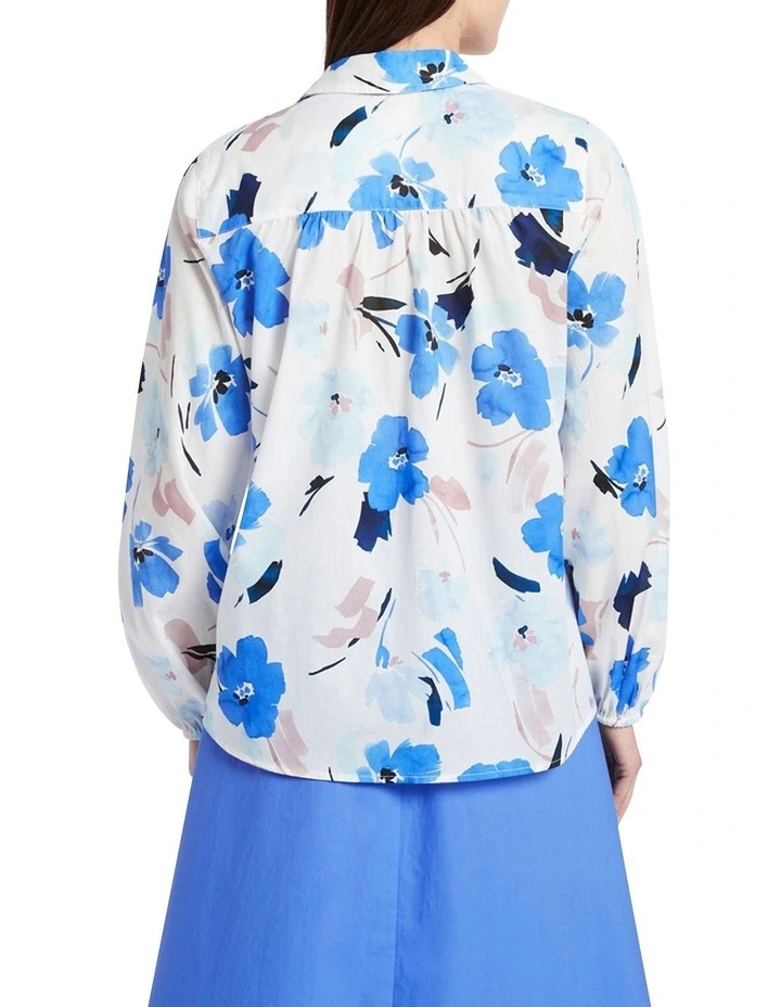 Arabella Printed Cotton Blouse in White Multi image 3