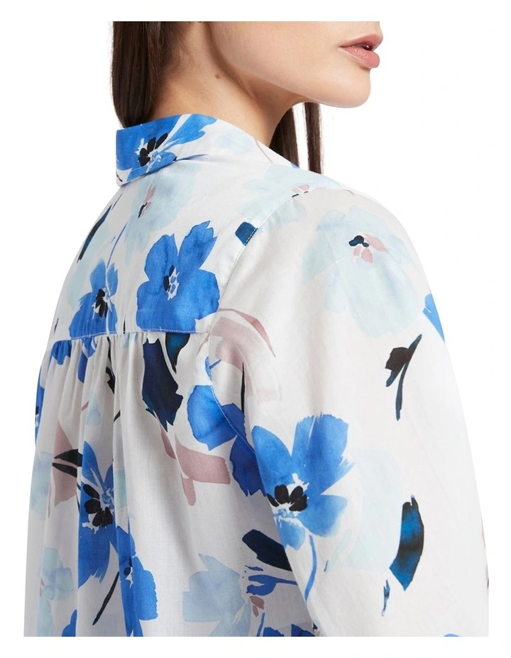 Arabella Printed Cotton Blouse in White Multi image 4