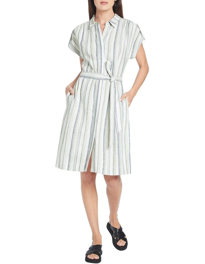 Mylana Linen Shirt Dress in Green Multi image 1