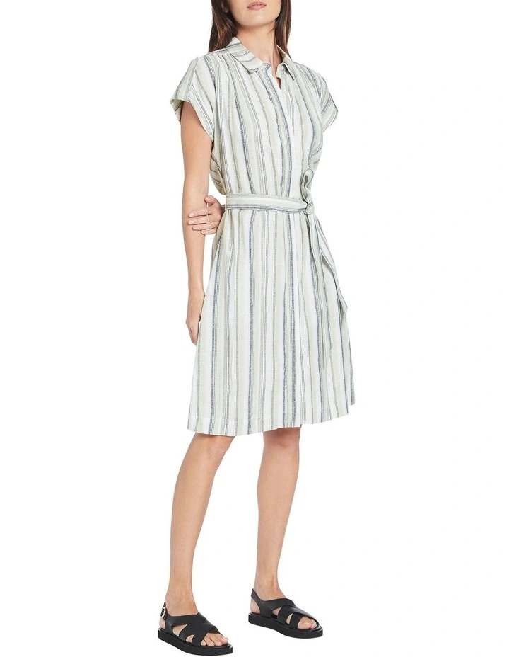 Mylana Linen Shirt Dress in Green Multi image 2