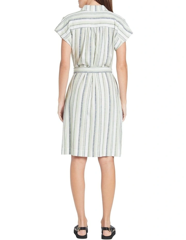 Mylana Linen Shirt Dress in Green Multi image 3