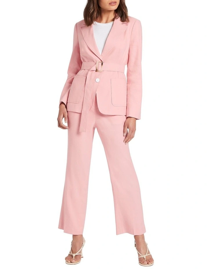 Shenay Belted Linen Blazer In Rosewater image 2