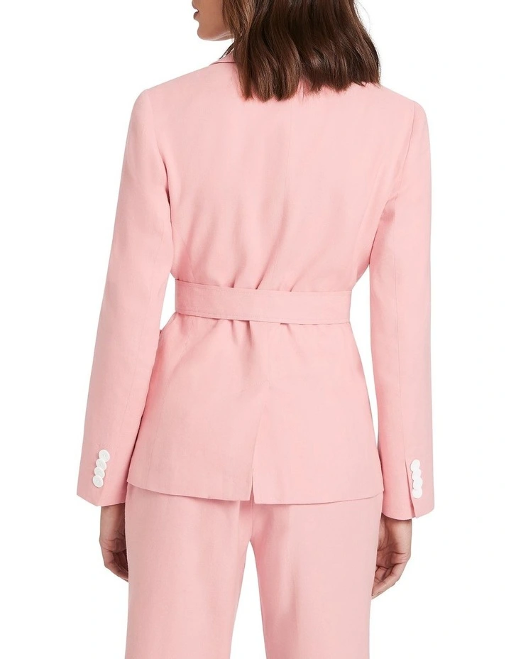 Shenay Belted Linen Blazer In Rosewater image 3
