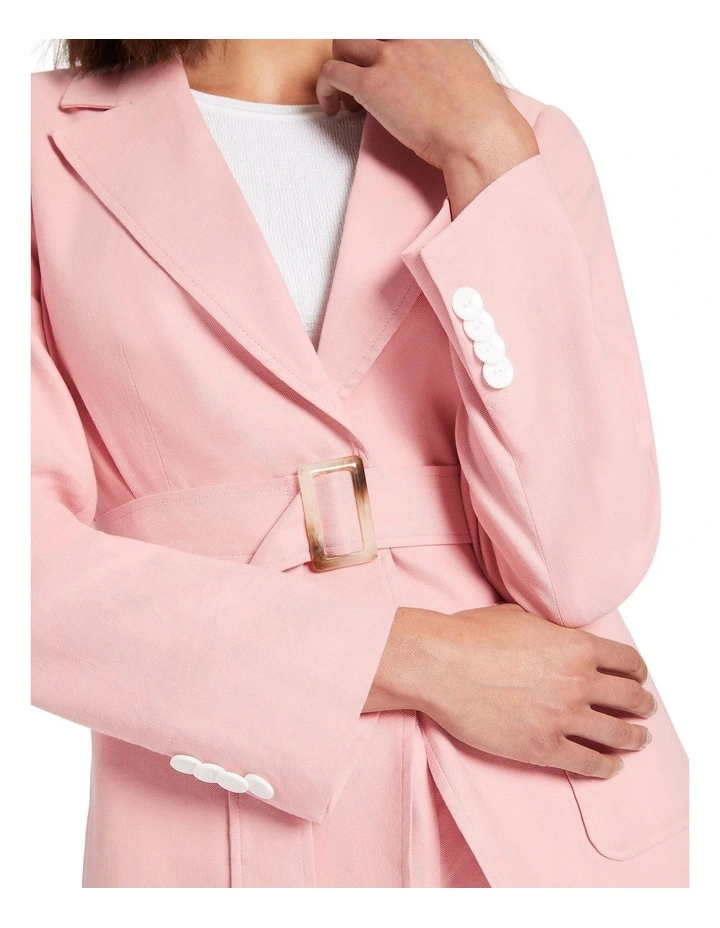 Shenay Belted Linen Blazer In Rosewater image 4