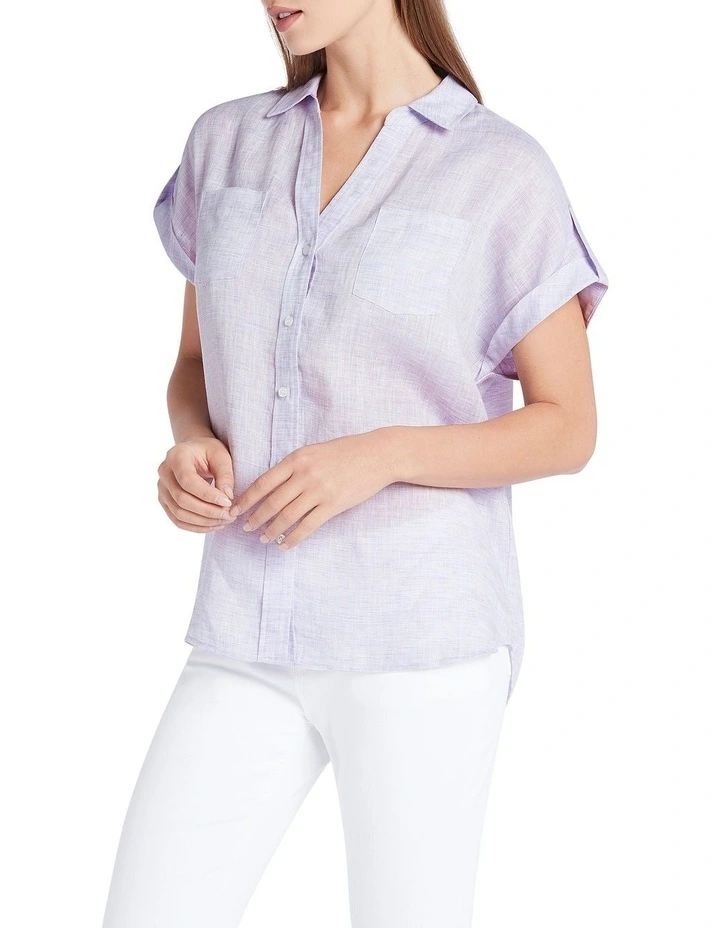Elise Short Sleeve Linen Shirt in Lilac image 1