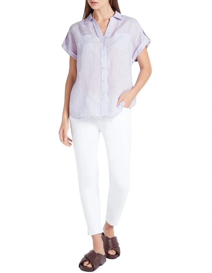 Elise Short Sleeve Linen Shirt in Lilac image 2