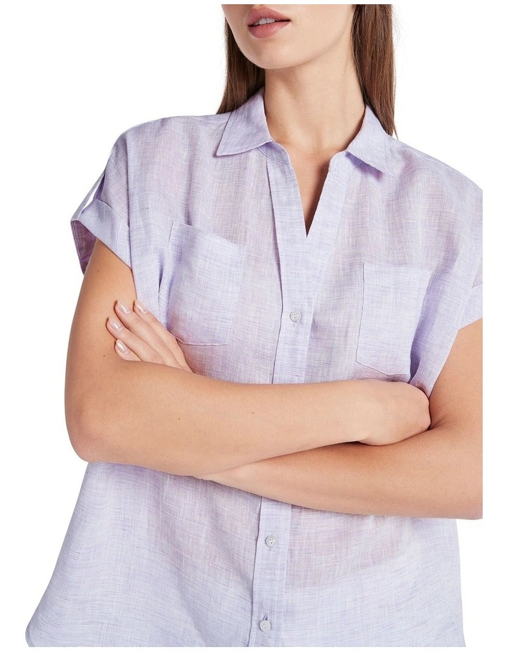 Elise Short Sleeve Linen Shirt in Lilac image 4