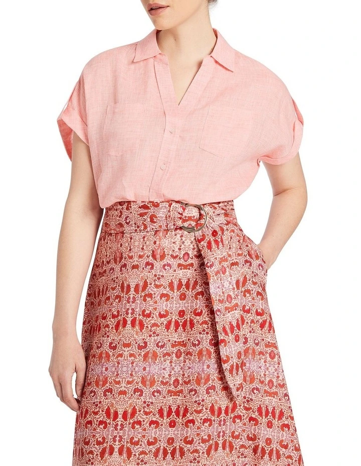 Elise Short Sleeve Linen Shirt in Peach image 1