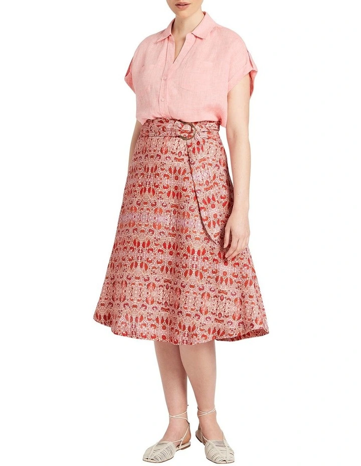 Elise Short Sleeve Linen Shirt in Peach image 2