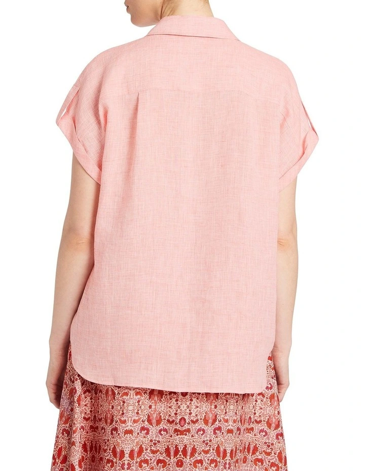 Elise Short Sleeve Linen Shirt in Peach image 3