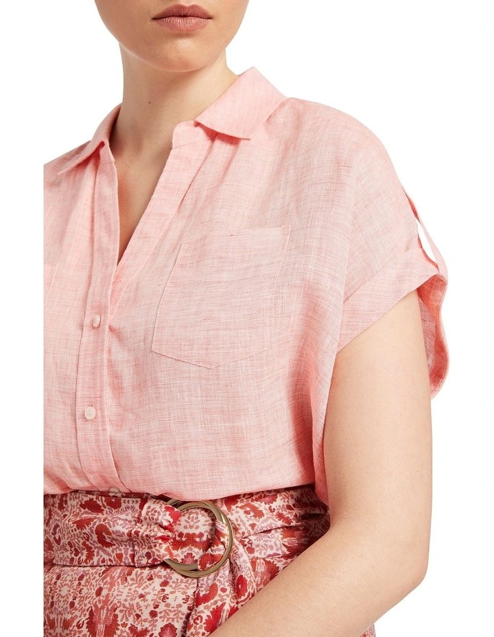 Elise Short Sleeve Linen Shirt in Peach image 4
