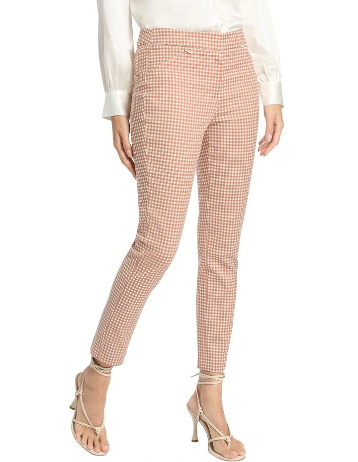 Sarah Gingham Cotton Pant in Cinnamon Ivory image 1