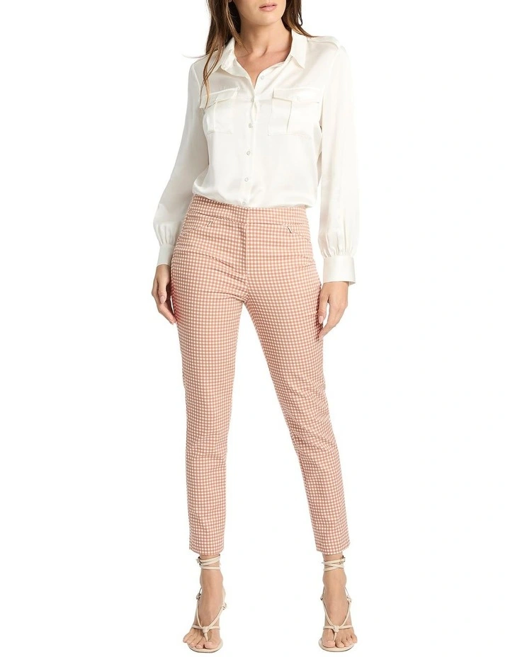 Sarah Gingham Cotton Pant in Cinnamon Ivory image 3