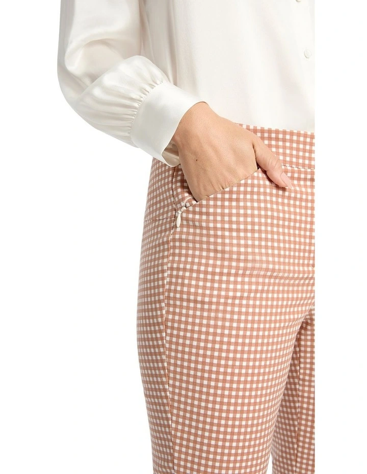 Sarah Gingham Cotton Pant in Cinnamon Ivory image 4