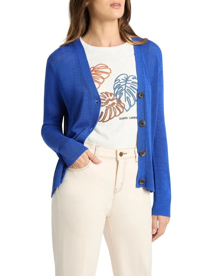 Alice Linen Mix Cardigan in Azure image 1